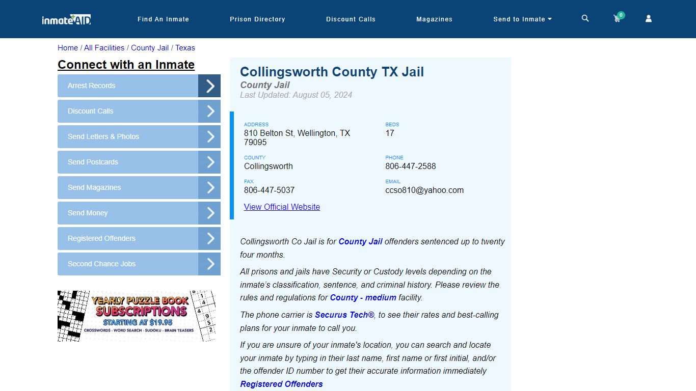 Collingsworth County TX Jail - Inmate Locator